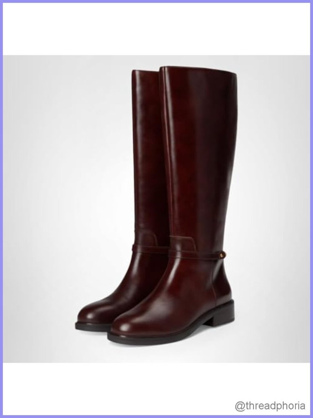 Knee High Riding Boots Leather Zippered Side Almond Toe Stacked Heel Women's